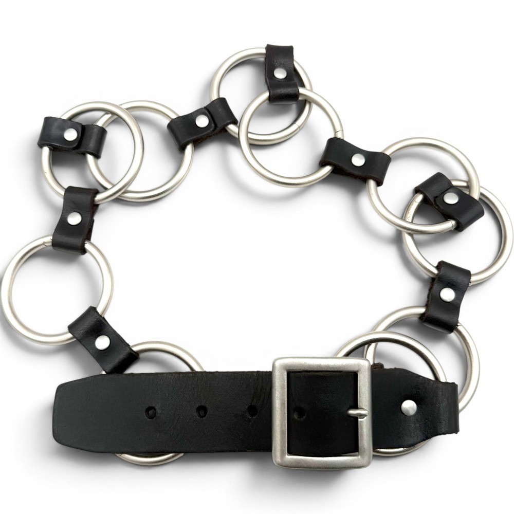 Free People Ring Chain Belt Womens M-L Brown Leather Silver Hardware